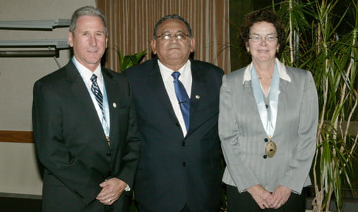 Chancellor Harden, UNT President Lecarnaqué and Provost Julia E. Wallace
