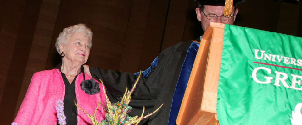 Nancy Stiles beign presented with the Chancellor's Award