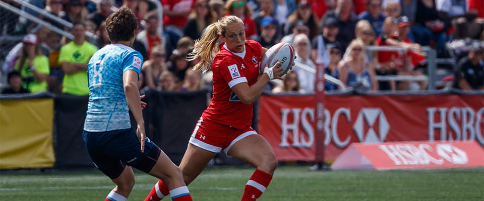 Megan Lukan playing rugby with Canadian Olympic Team