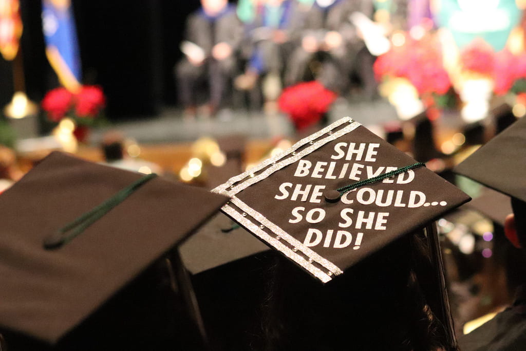 Decorated grad cap "She believed she could so she did!"
