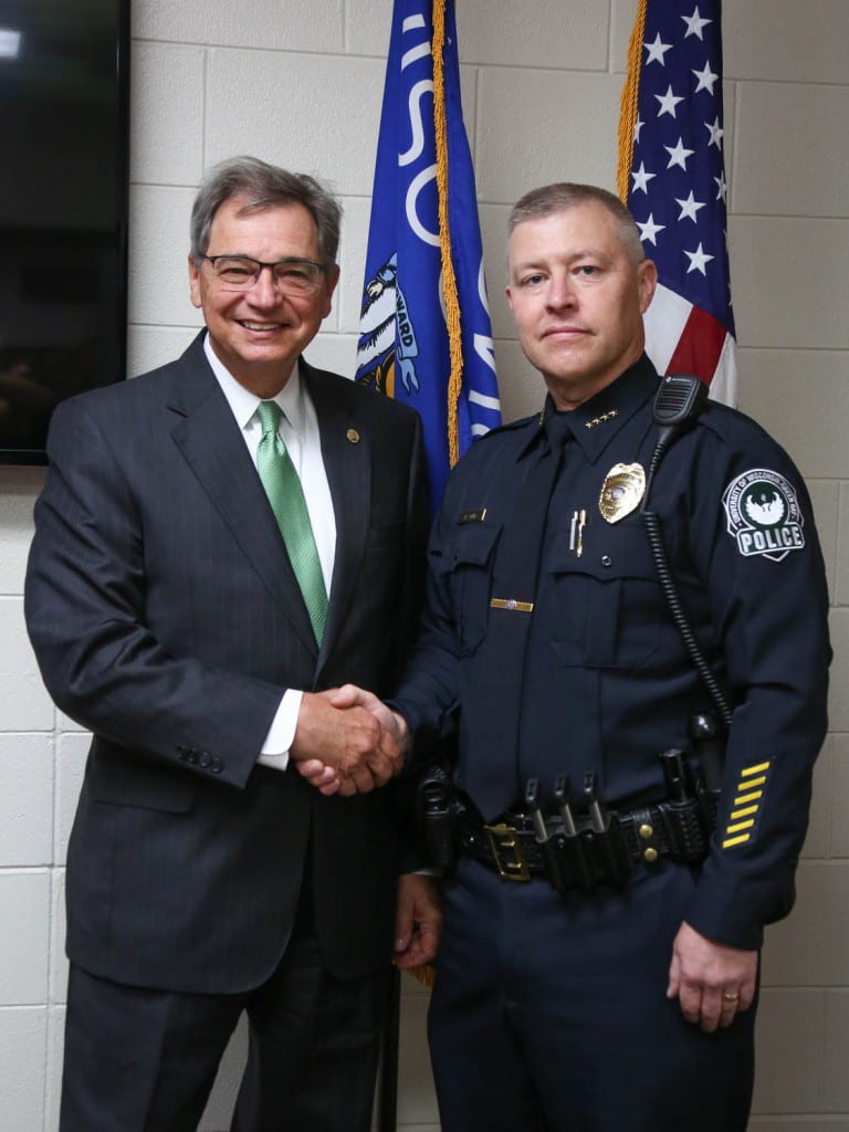     Chancellor Miller and newly sworn in Chief of Police Dave Jones. 