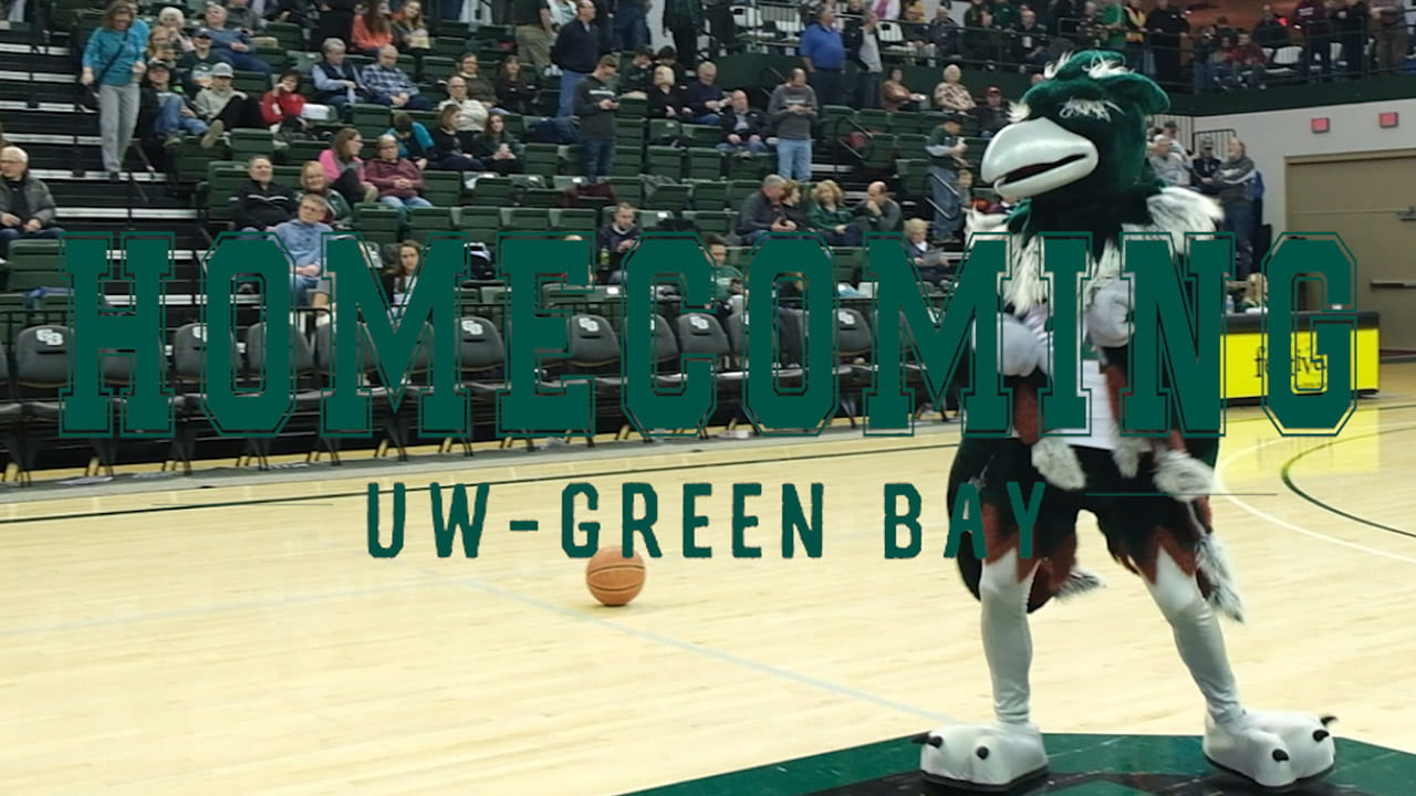 UW-Green Bay's mascot Phlash dancing on center court at the Krash the Kress event during Homecoming 2020.