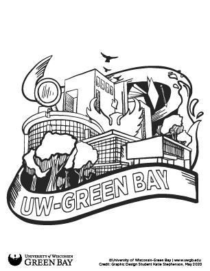 UW-Green Bay campus icons coloring page