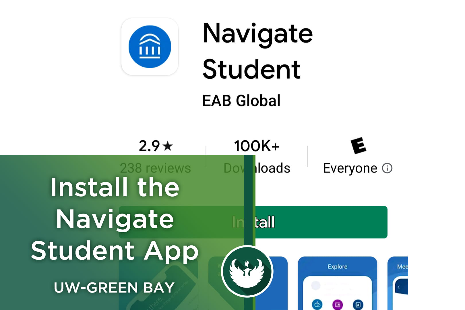 Photo of the Navigate Student app install screen.
