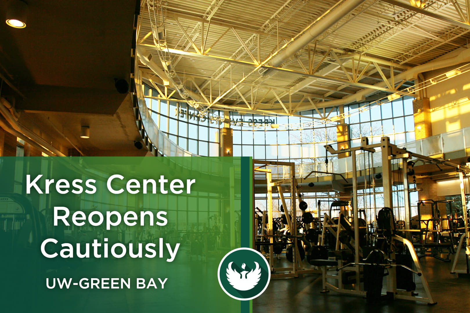 Photo of the fitness center with workout equipment at the Kress Center at UW-Green Bay.