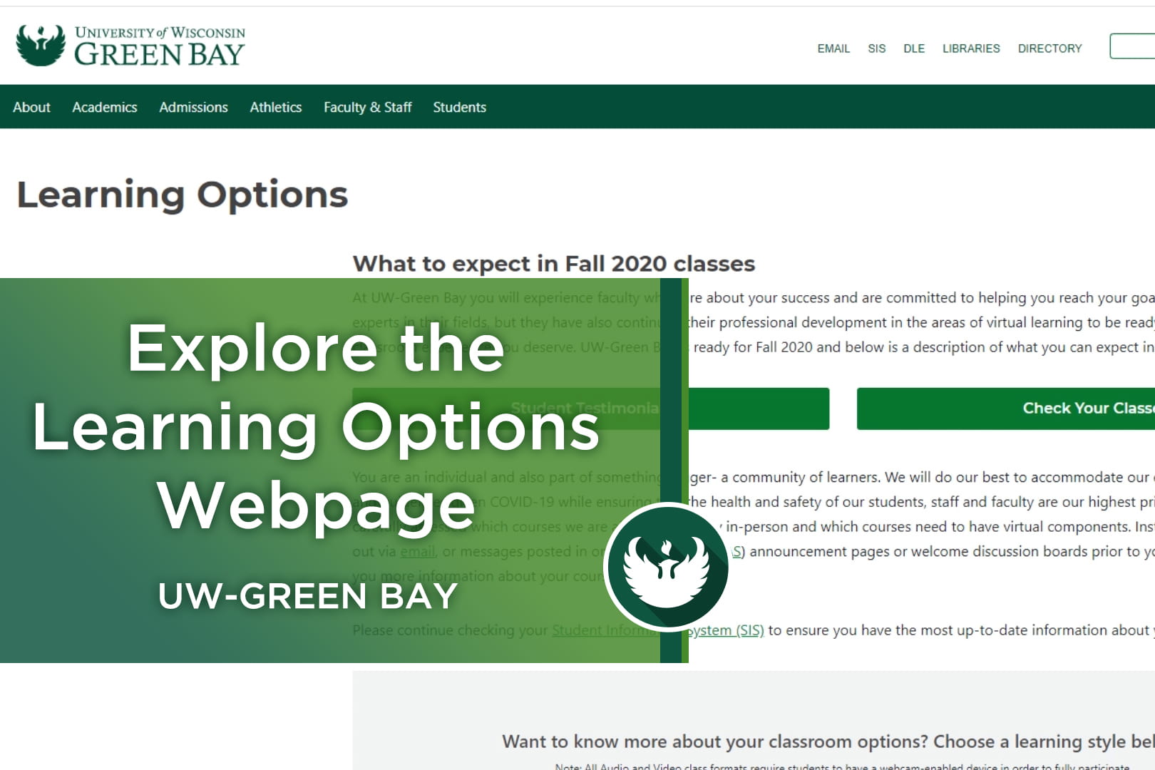 Photo of the UW-Green Bay Learning Options webpage.