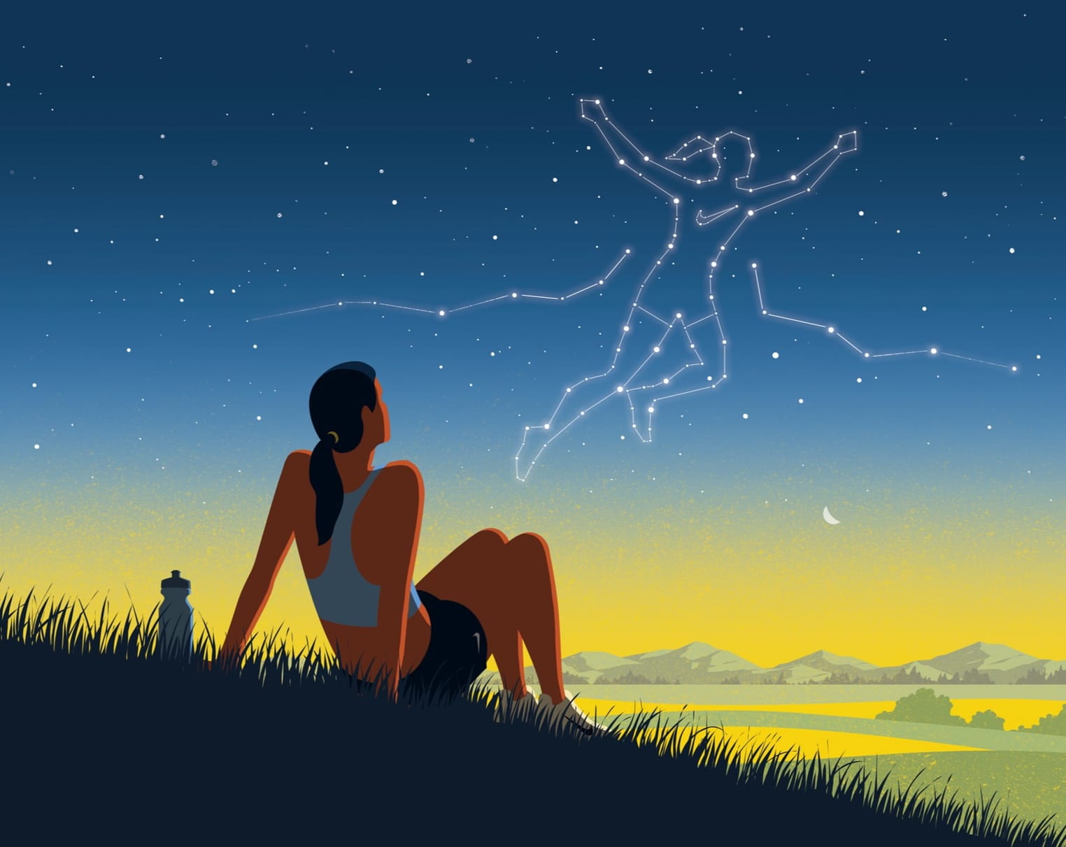 illustration of an athlete imagining success in the stars