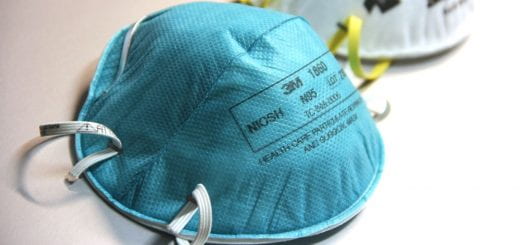 Photo of a blue N-95 respirator from 3M showing the NIOSH stamp.