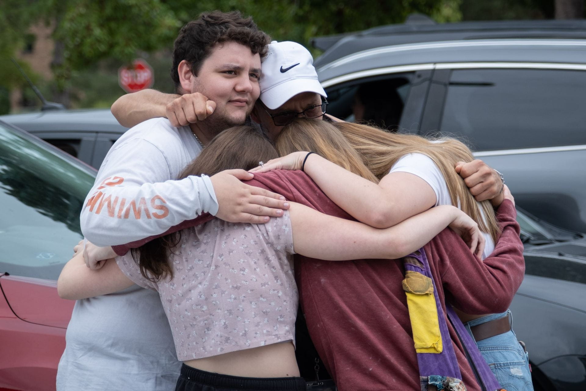 Family hug at Freshmen Move-In Day