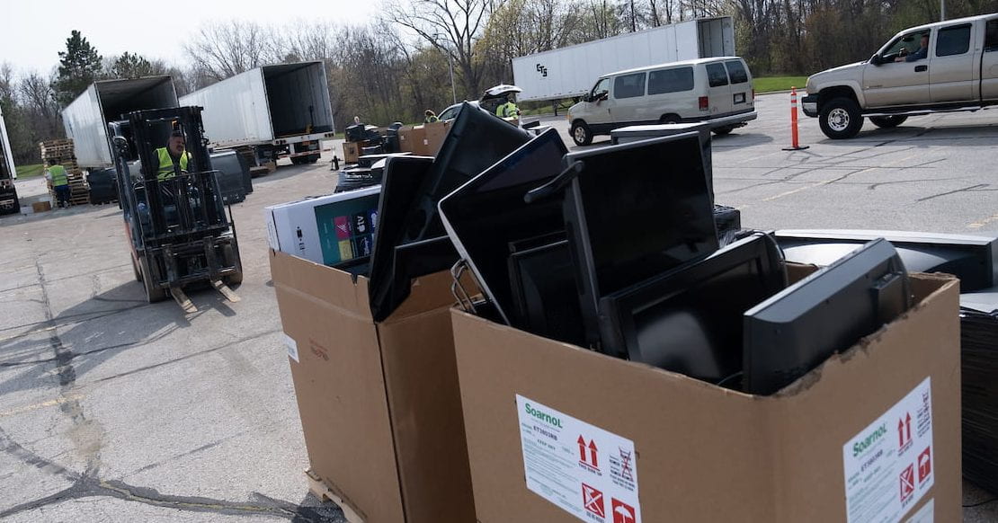 large boxes of electronics to be recycled